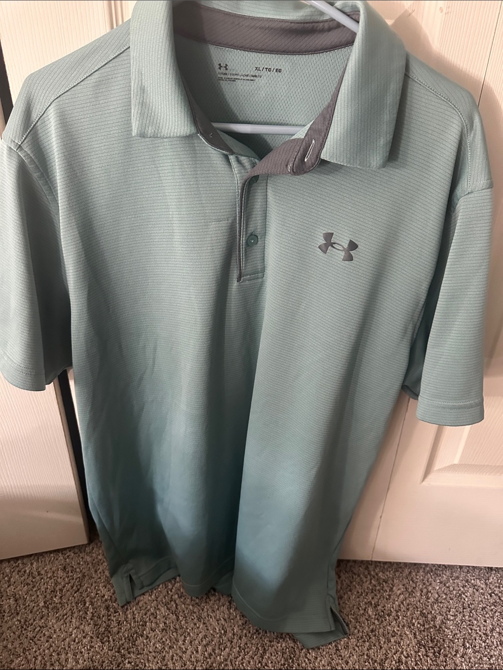 Under Armour Men's Seafoam Green Performance Polo with Gray Logo